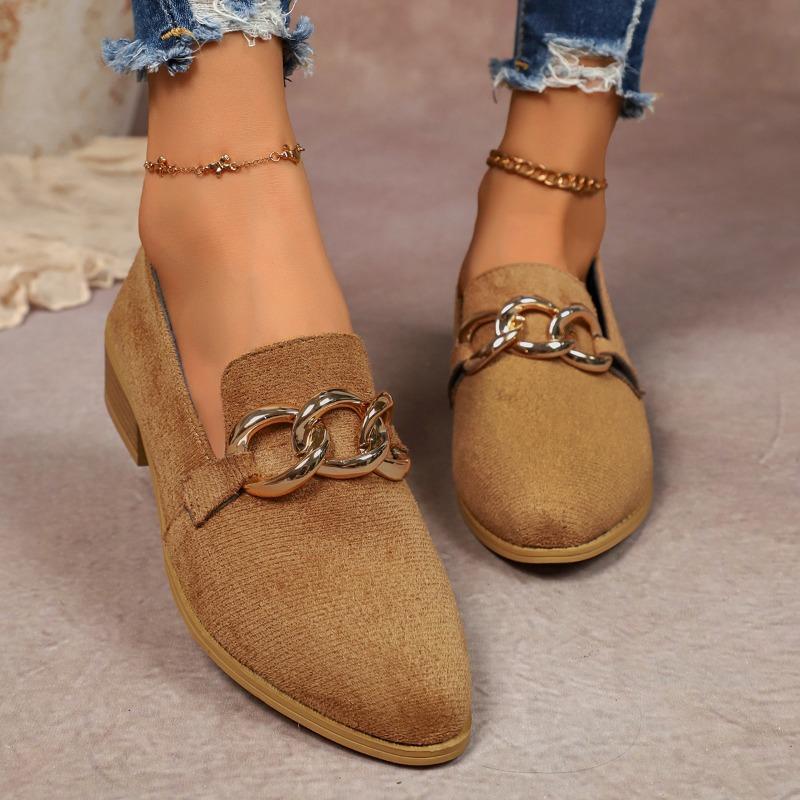 New Large-sized Pointed-toe Low-heeled Single Shoes for Women Thick-heeled One-foot Fashion Loafers