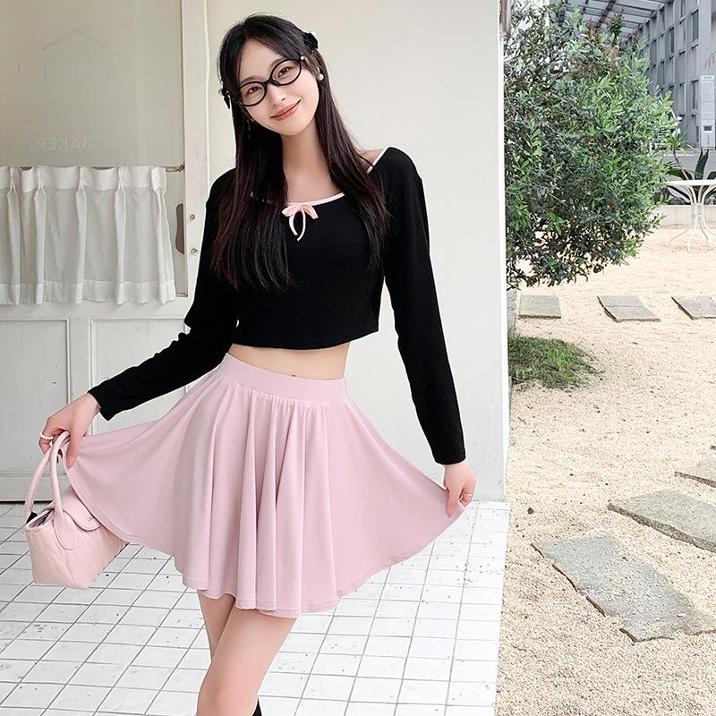 Sommerrock Elastischer Bund Dünn Französischer Ballett Design Sinn Lichtundurchlässig Plissee-Rock