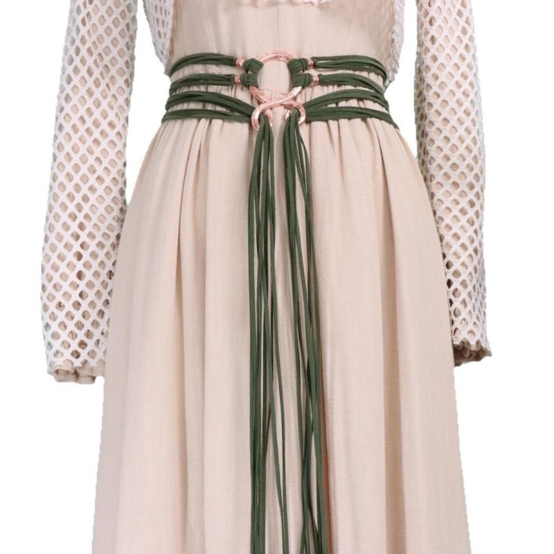 Adjustable Crossing Design Belt For Lady And Women Faux Leather Unique Charm Rope Waist Strap With Metal Clasp