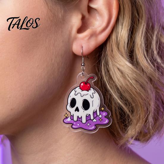 Halloween Acrylic Jewelry 1 Pair Earrings for Women, 2D Flat Cute Cartoon Unique Gothic Dangle Ghost Skull Drop Earrings, Holiday Gifts Costume