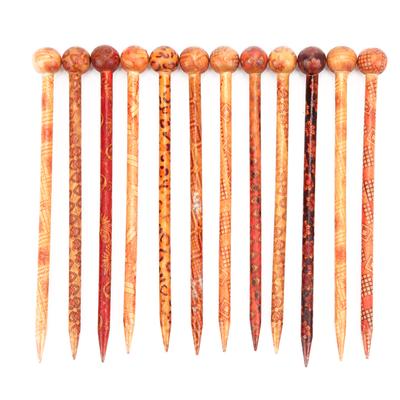 12 Pcs Hair Stick DIY Retro Printed Wooden Folk Style Elegant Temperamental Ladies Decorations