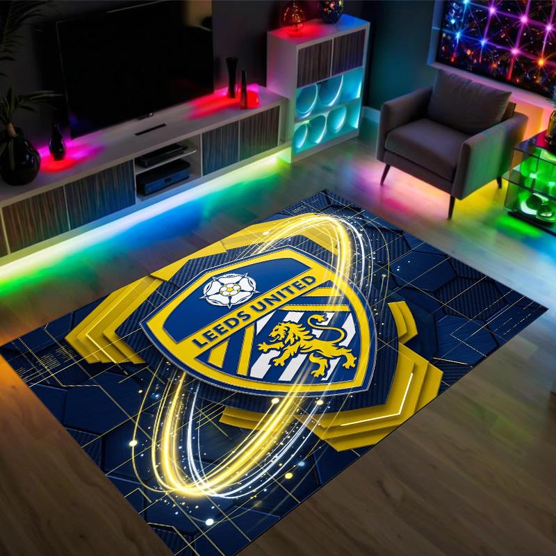 Leeds United Football Design Crystal Velvet Carpet Cozy Non?Slip Printed Rug For Bedroom Living Room Entrance