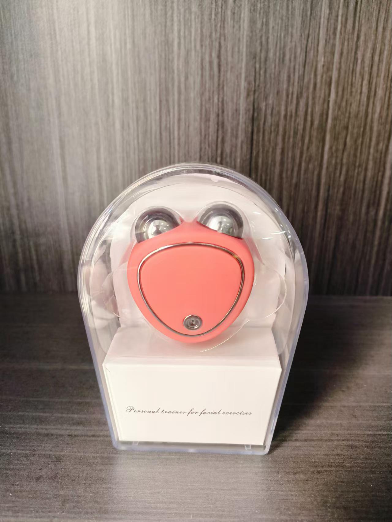 

Перезаряжаемый микротоковый бьюти-девайс с двумя головками и портативный USB роллер-массажер розовый