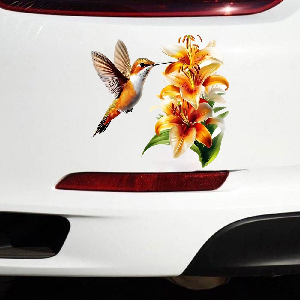 QT2417#15cm Vibrant Yellow Flowers & Hummingbird Car Sticker for Laptop, Truck,Motorcycle, Window