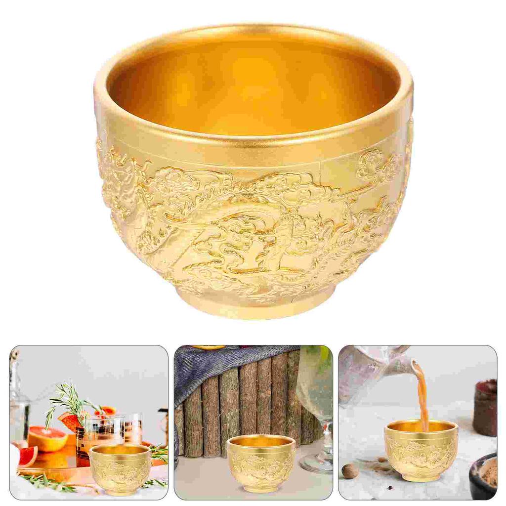 2 Pcs Messing Teetasse Gläser Retro Wohnkultur Kupfer Bequem Muster Haushalt Chinesischen Stil Vater Vintage
