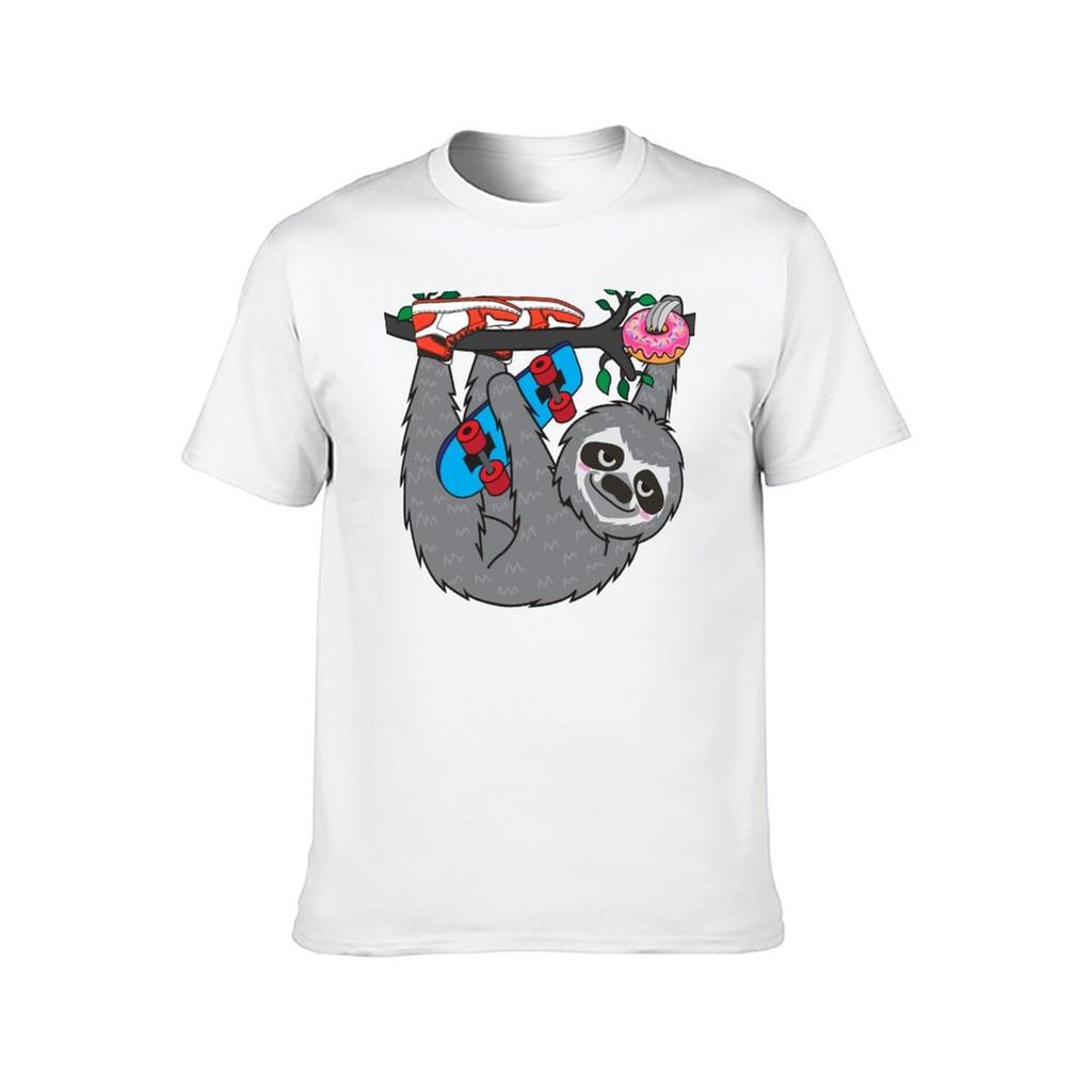 Skater Sloth Loves Donut TShirt Man T Shirt Graphic Cotton T Shirt Pack TShirt