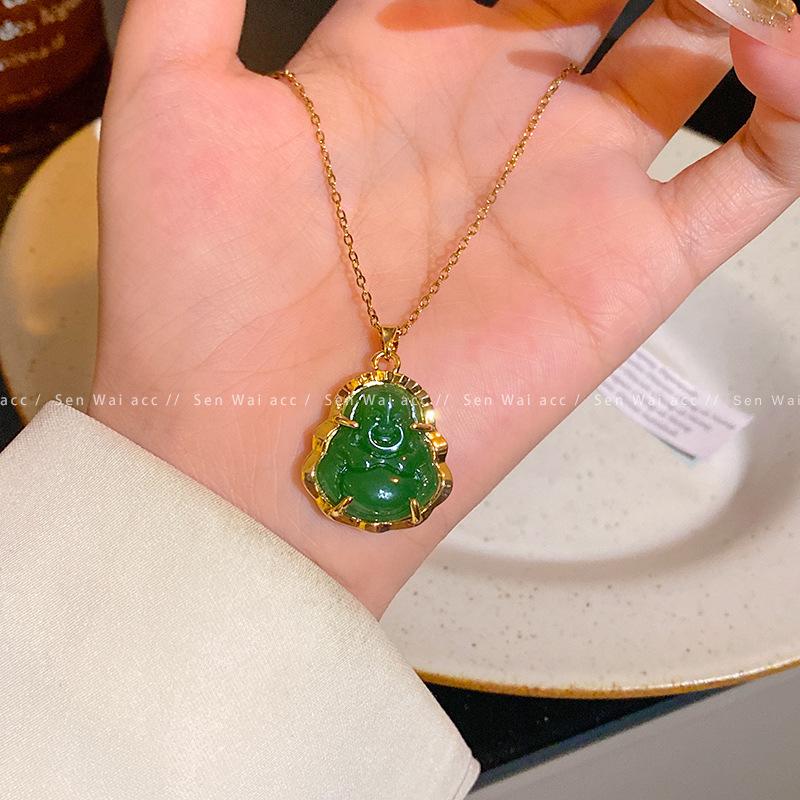 New Chinese Maitreya Buddha pendant titanium steel necklace women's light luxury collarbone chain