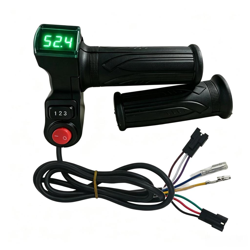 Green Screen Handlebar Grip Switch with 3-Speed Voltage Display for Electric Scooter