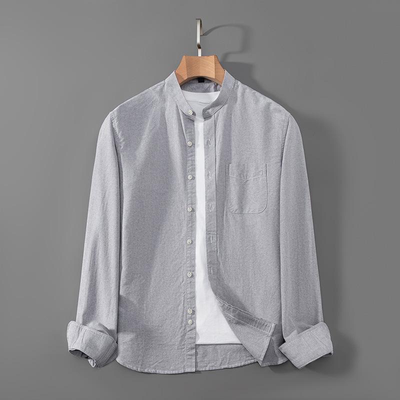 Spring and Autumn New Style Stand Collar Oxford Cotton Long-sleeved Shirt Men's Slim Work Shirt Casual Inch Shirt