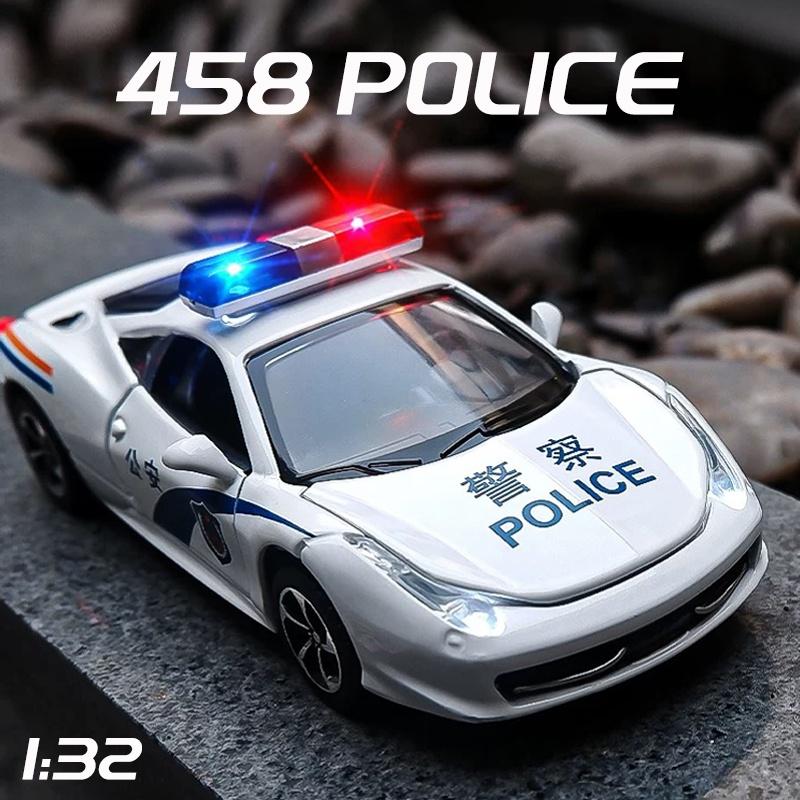 RUM1:32 Scale Ferrari Police Alloy Car Model Light & Sound effect diecast car Toys for Boys baby toys birthday gift car toys kids toys car model car