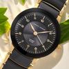 Mauro Jerardi Ladies Solar Ceramic Wristwatch MJ044-1 Water-Resistant 3 ATM Black Black Ceramic Gold
