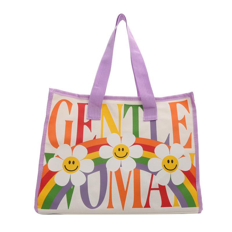 

Spring Large Capacity Canvas Bag Women 2024 New Mommy Handbag Shopping Bag Street Fashion Shoulder Tote Bag фіолетовий