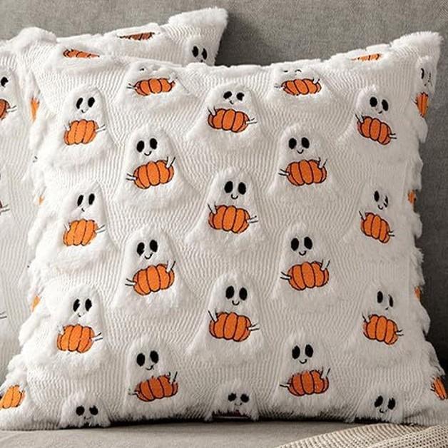 Halloween Short Plush Pillowcase Cover Pumpkin Ghost Bat Festival Decorative Cushion 45x45cm