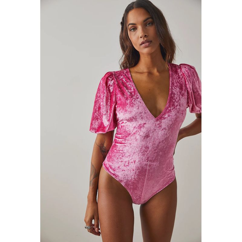 

FP Оригинал D Экспорт Великолепная бархатная ткань Мягкие рукава-буфы V-образный вырез Комбинезон 78 долларов США Romantic Pink XS