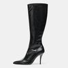 2026 Winter Neu Schwarz Weiches Leder Kniehohe Stiefel Damen Sexy Spitze Seitlicher Reißverschluss Stiletto Lange Stiefel Mode Nähen Designer Stiefel