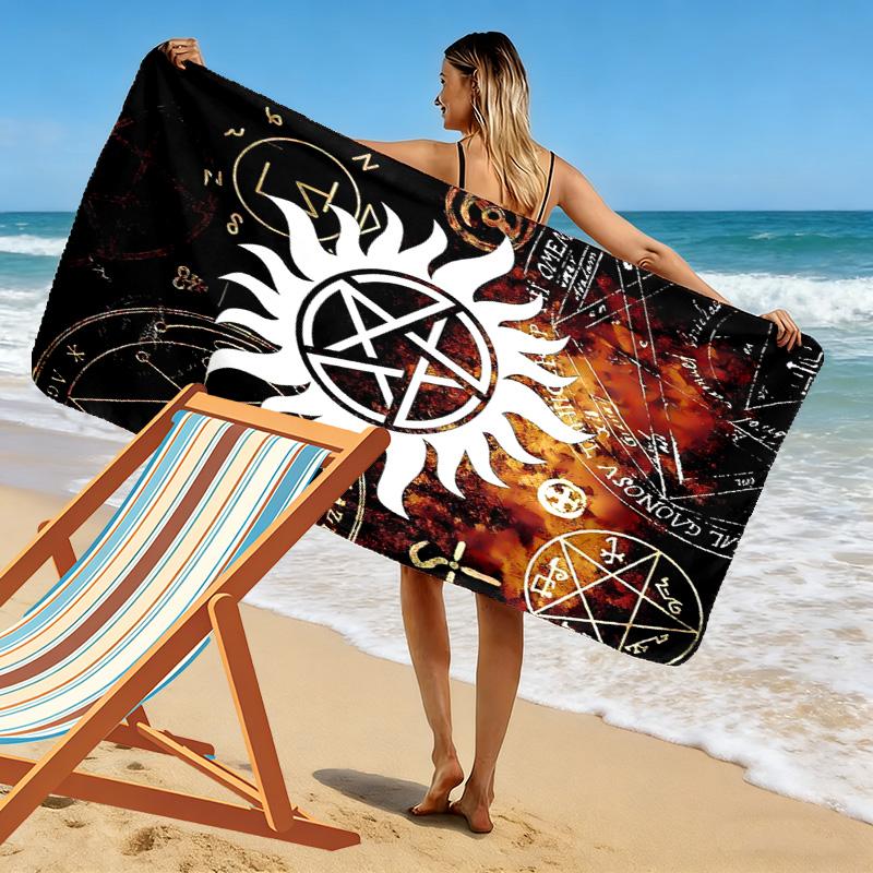 Pentagram Supernatural Print Beach Towel, Large Soft Quick Dry Towel for Beach Camping Swimming