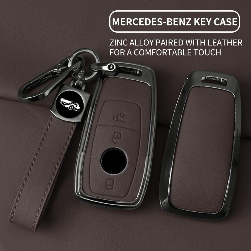 Interior Mouldings Zinc Alloy Leather Car Key Fob Case 3/4 Button Fits 2019 2020 Mercedes-Benz A220 E63S AMG E-Class GLE 350 4MA