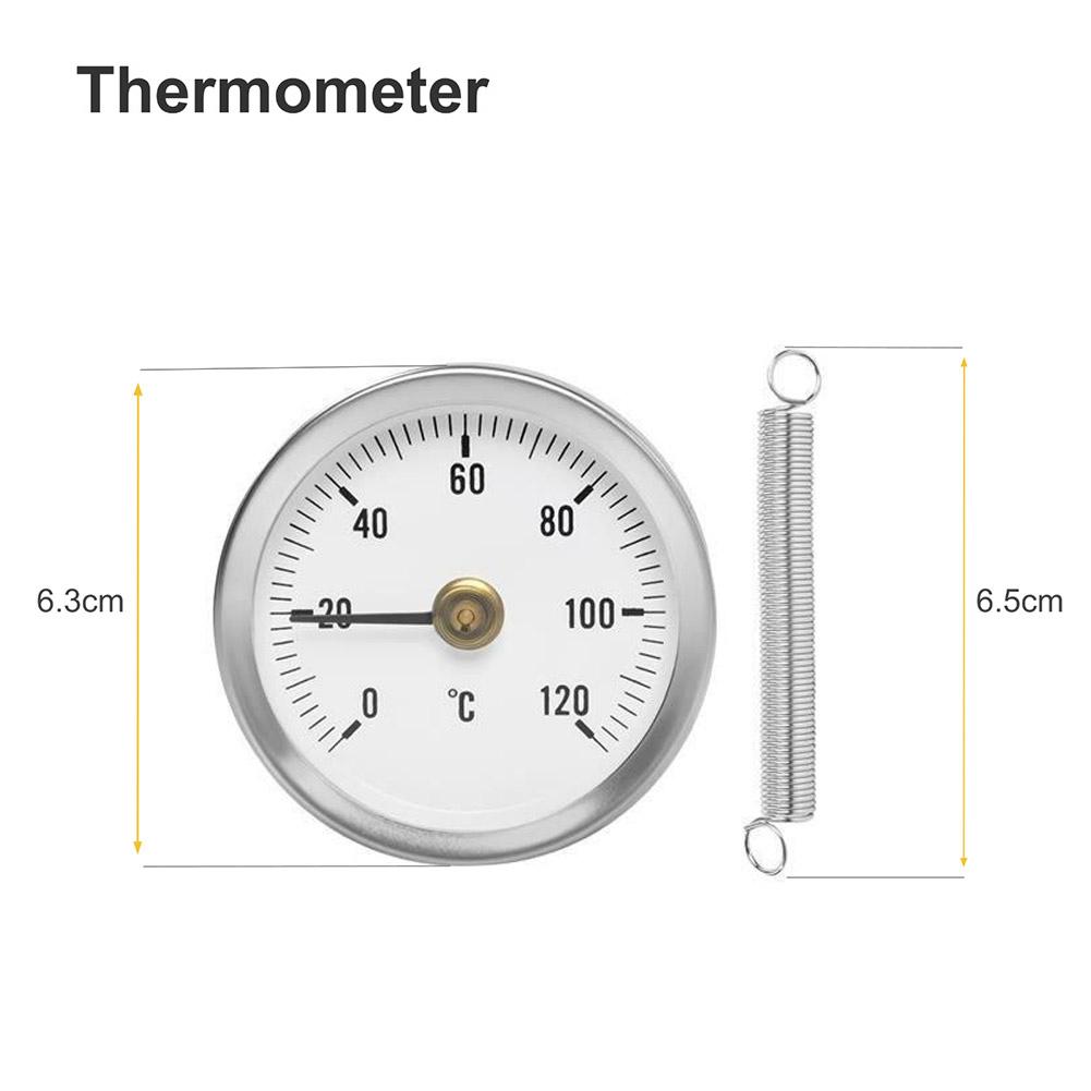 Hot Water Pipe Thermometer 0-120℃ Stainless Steel Clamp-on Tube Thermometer On Tube Heating Spring 63mm Metal Temperature Kit