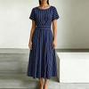 ZANZEA Women Summer Round Neck Casual Short Sleeve Stripe Print Dress
