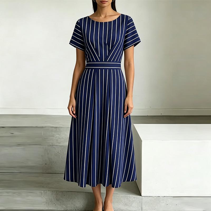 ZANZEA Women Summer Round Neck Casual Short Sleeve Stripe Print Dress