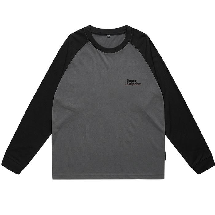 

Осенняя американская футболка из плотного хлопка с круглым вырезом и длинными рукавами, мужской свитер, свободная повседневная рубашка большого размера, модный бренд 4XL темно-серого