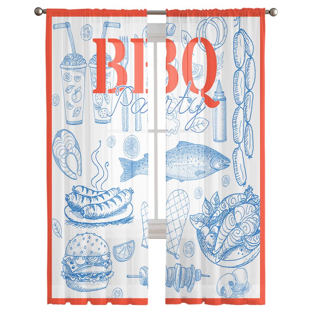 Party Food Chiffon Sheer Curtains For Living Room Bedroom Decoration Window Tulle Curtains Drapes