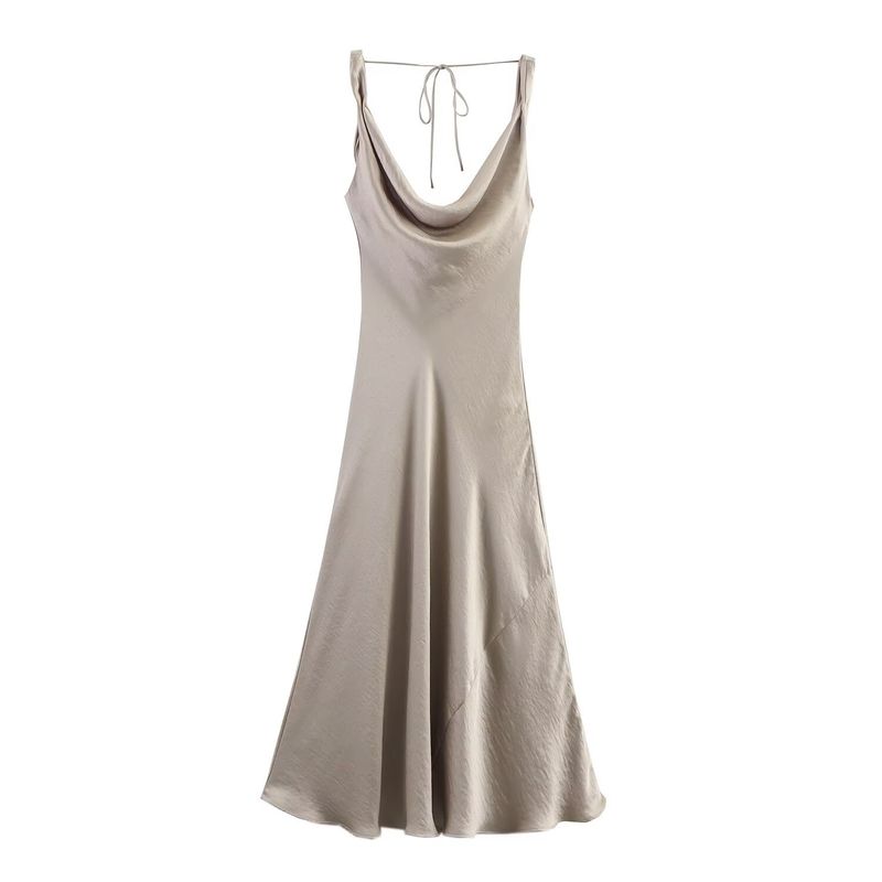 Kaslead New Women clothes Western Style Fashion Slim fit Silk Satin Texture Dress 2590934