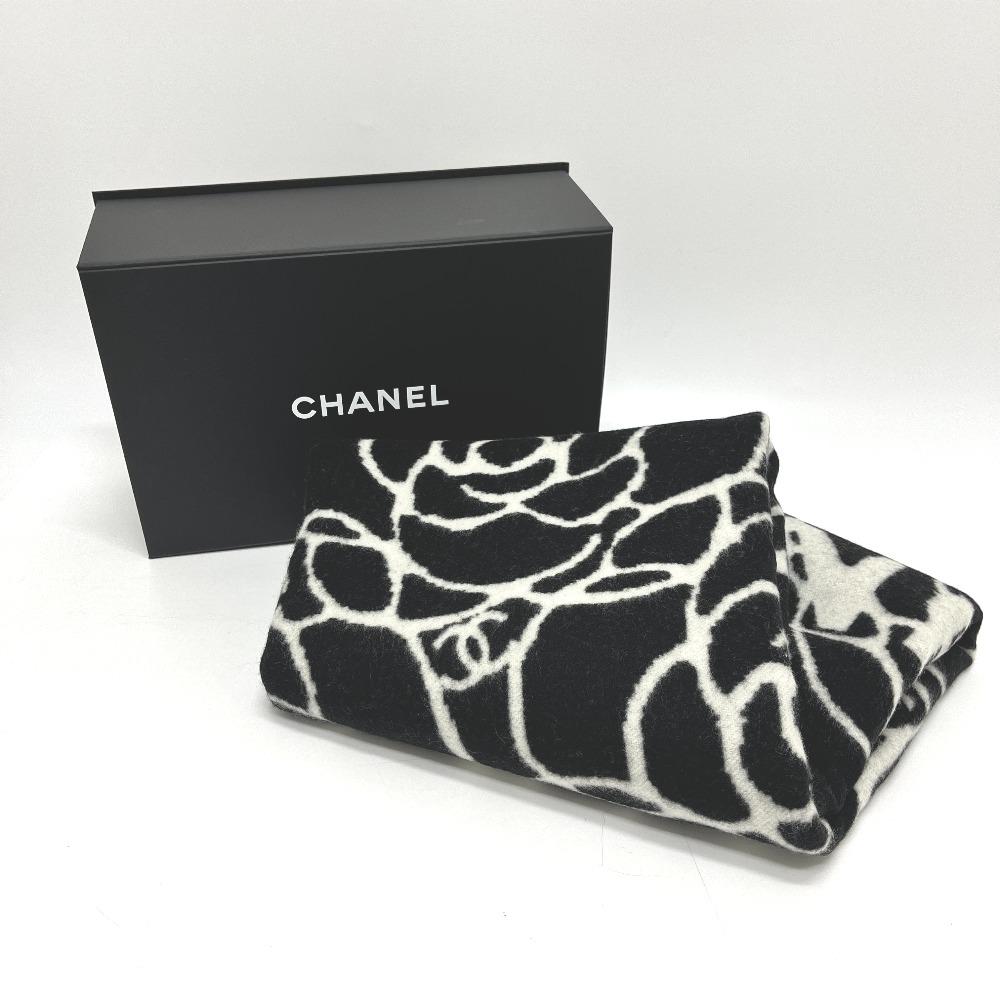 Chanel Camellia CC Mark Large Format Muffler Scarf Cashmere Black/White Unused