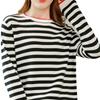 Combed Cotton Thread Round Neck Striped Sweater for Women In Spring and Autumn Cotton Thread Long-sleeved T-shirt Sea Soul Top Comfortable Fit Base