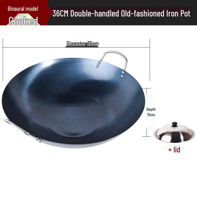 ZISIZ 36cm Pre-Seasoned Round Bottom Iron Wok