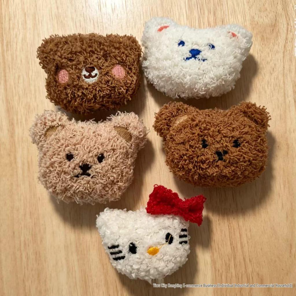 Cartoon Plush Bear Head Brooch and Hair Accessory