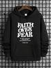 Faith Over Fear E with Bold Print Ed Sweat Crew Street Style Sweat for Outings250g Heavyweight Pullover with Pocket Adjustable Dra