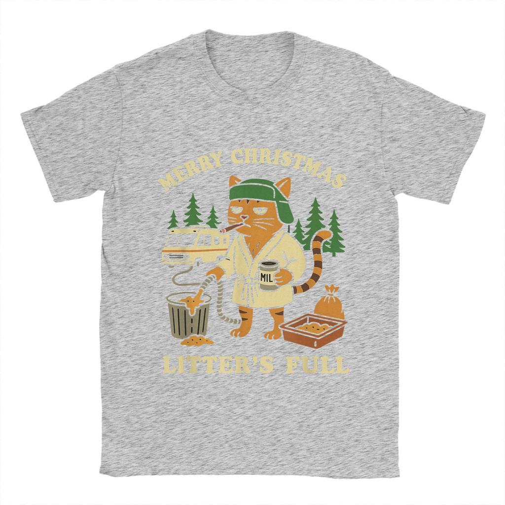 Men T-Shirt Funny Litters Full Cat  Vintage 100% Cotton Tees Short Sleeve  T Shirt Crewneck Tops Birthday Present