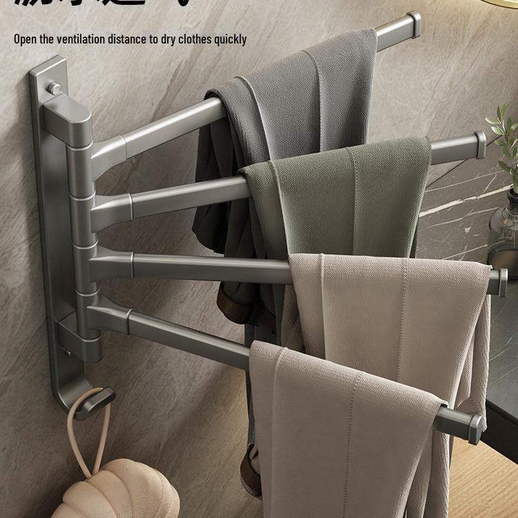 Rotating Punch-Free Wall-Mounted Multi-Rod Towel Rack for Bathroom Corner.