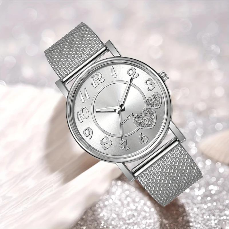 Hot Fake Mesh Belt Quartz Watch Women's Casual Fashion Love Shape Schoolboy Sense Watch