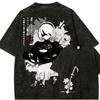 Vintage Spierane NieR Automata 2B YoRHa No.2 Typ B A2 9S Square Enix PlatinumGames Dwustronny Graficzny Streetwear Unisex Oversize Graficzny