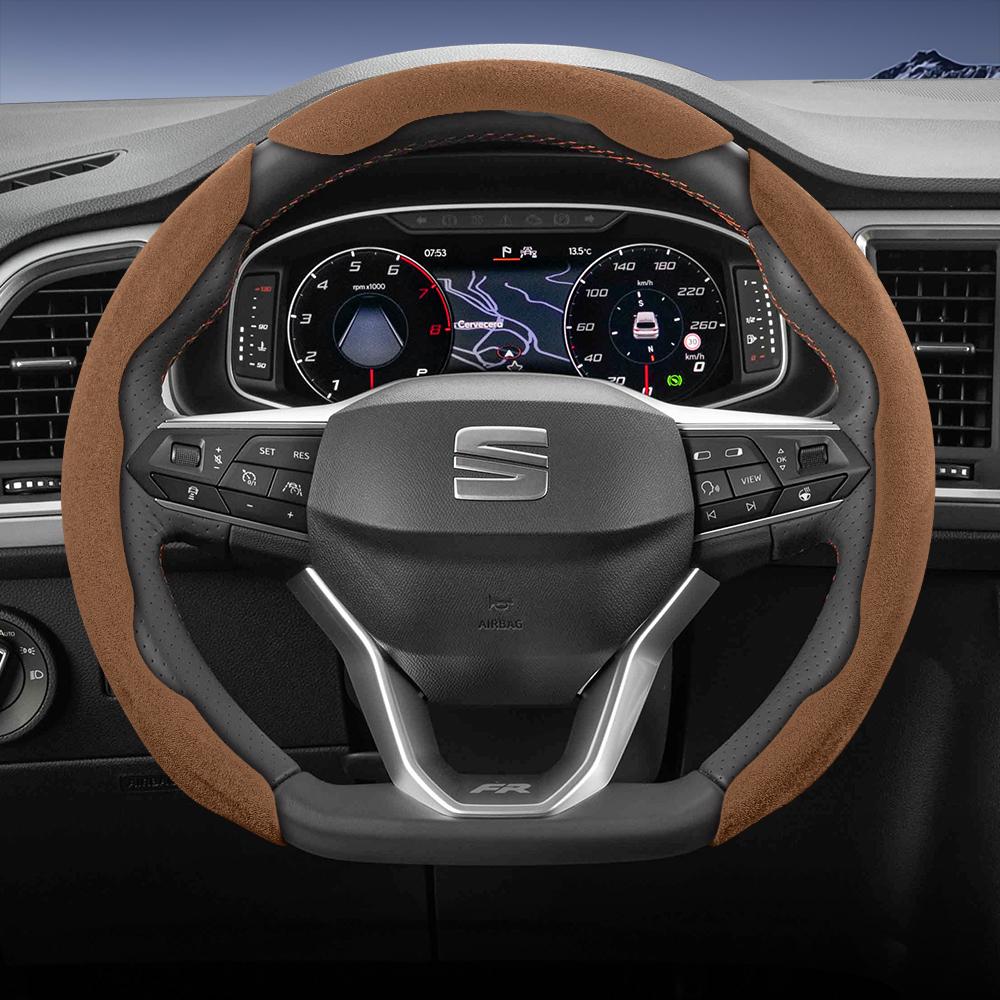 Suitable for Seat Sports Suede Steering Wheel Cover, Split Snap-On Type, Non-Slip and Durable, for Ibiza, Arona, Leon Sportstourer, Ateca and  ujm690