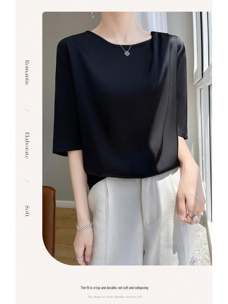Women's Short Sleeve Satin Top - High-End Summer T-Shirt
