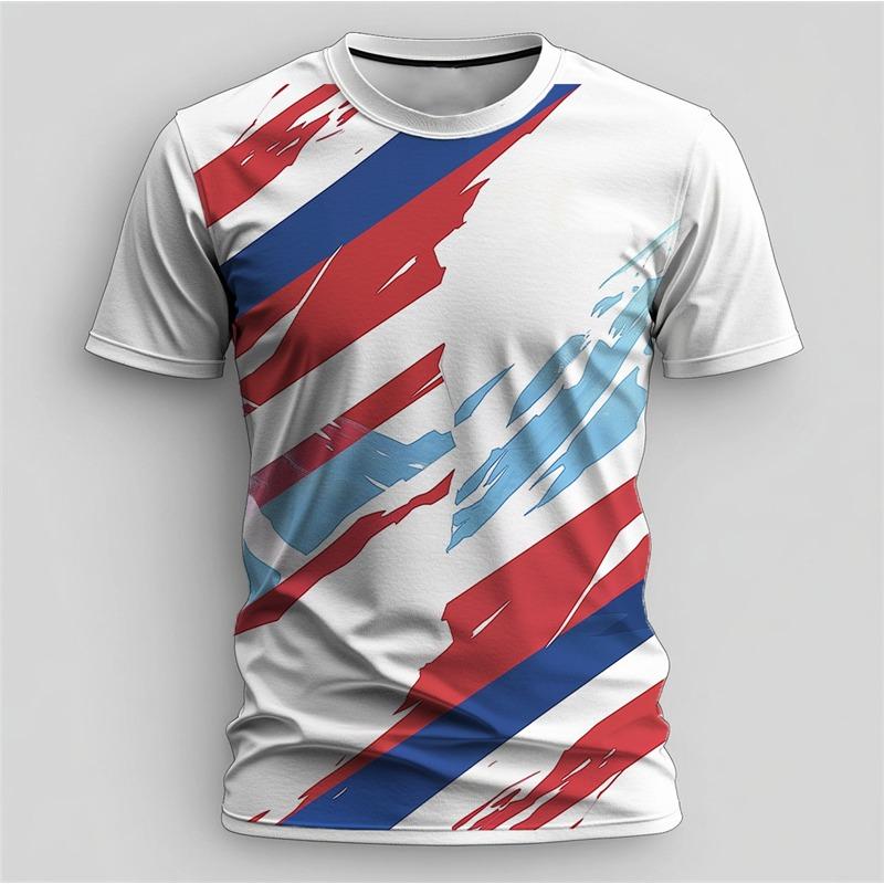 Simple Fashion Contrast Color Sports T Shirt Summer Casual Gym Fitness 3D Printed T-shirts Loose Breathable Running Tees Tops