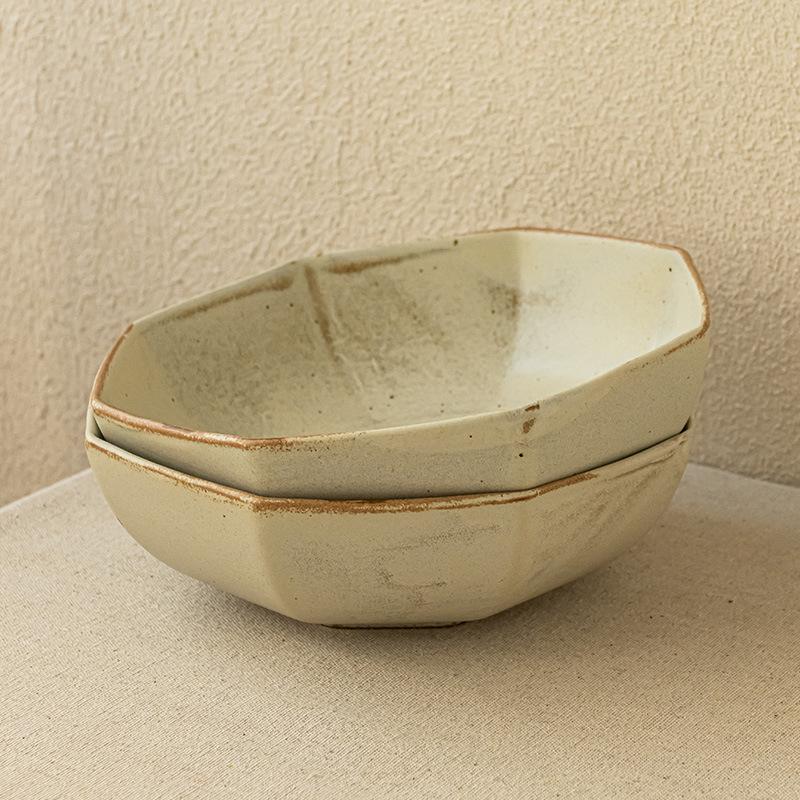 Ancient Coarse Pottery Bowl Japanese Retro Ceramic Large Noodle Bowl Creative And Practical Irregular Soup Bowl Household Tableware