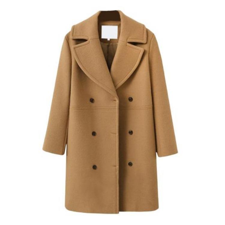 Wolljacke für Damen Übergröße Zweireihiger Mantel Umlegekragen Einfarbig Locker Thermisch Langärmelig Frühling Herbst Winter Pendeln Verabredung