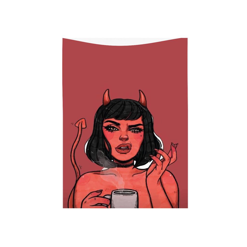 Satan Tapestry  Gothic Girl Wall Hanging  Gothic Aesthetic Bedroom Decor for Home Art