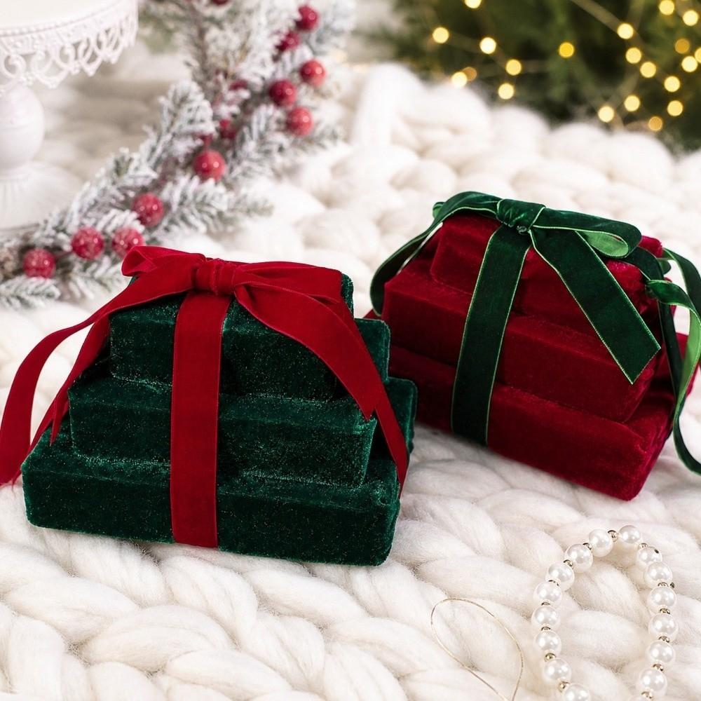 Velvet Gift Box Ornament Stacked Gift Box Shape Xmas Hanging Pendant Home Decor