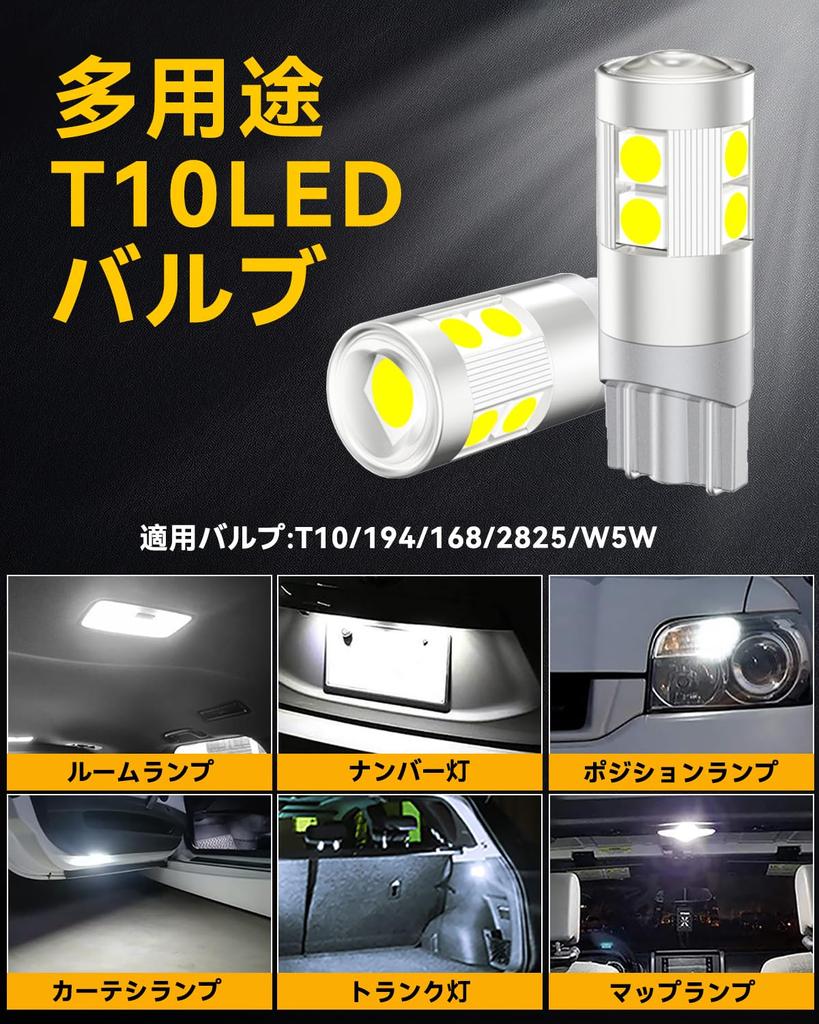 LiLux T10 LED Explosive Light, White, Built-in Canceller, DC12-24V, Compatible with Vehicle Inspection, Non-Polarity,
