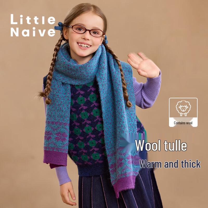 Little Naive Kids  Retro Dot Color-Block Winter Scarf 164cm x 27cm