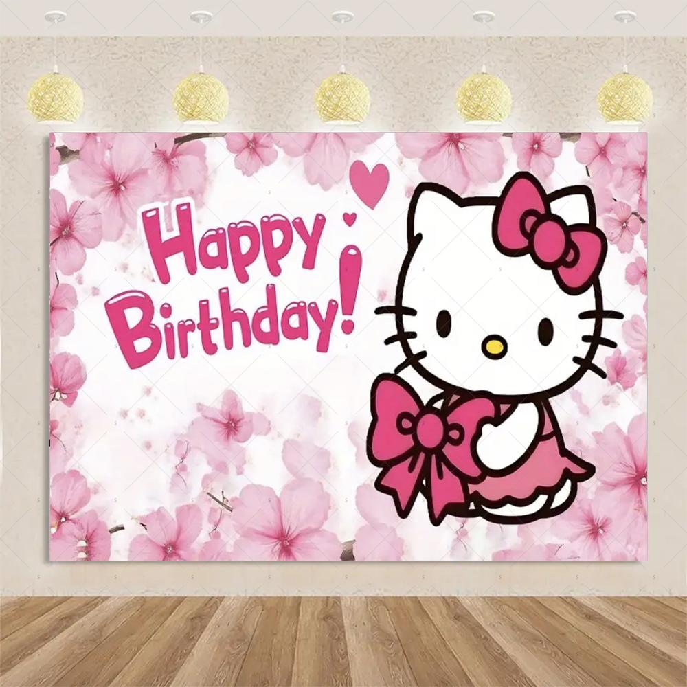 Adorable Hello Kitty Pink Graffiti Streets Printed Tapestry Bedroom Decoration Celebration Background Design Holiday Party