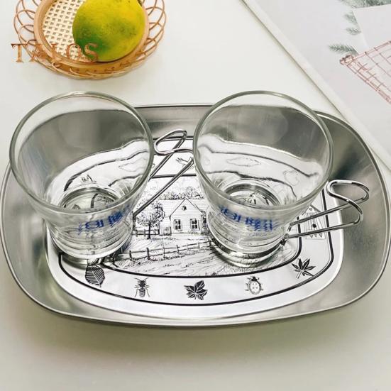 Retro Tinplate Dinner Plate Stainless Steel Serving Tray Round Seasoning Plates Platter Kitchen Gadget for Fruits Desserts Fried Chicken
