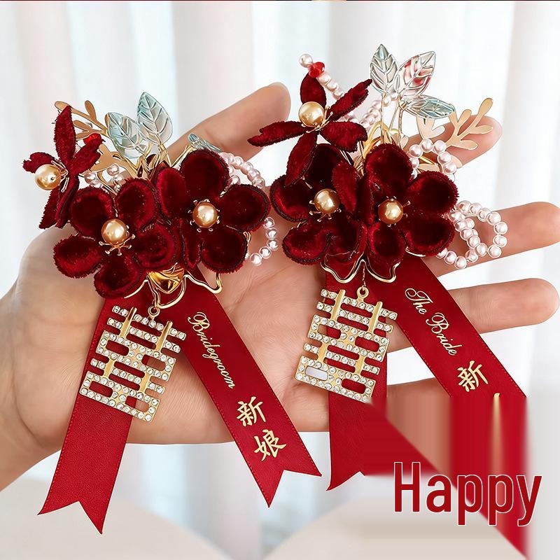 Wedding Corsage Set: Boutonniere & Brooch for Groom, Bride, Parents, Family, Groomsmen, Bridesmaids.