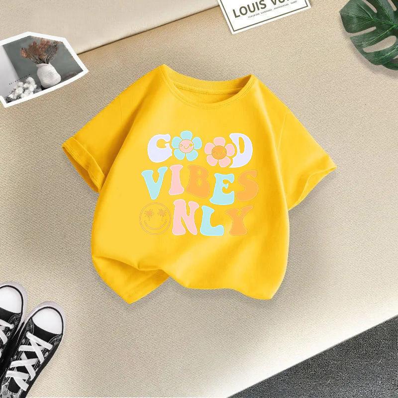 Children T-shirt Cute Cat Printed Kids 100% Cotton Clothes Tops 2-13Y Loose-fit Casual  O-Neck Short-sleeve T-shirt