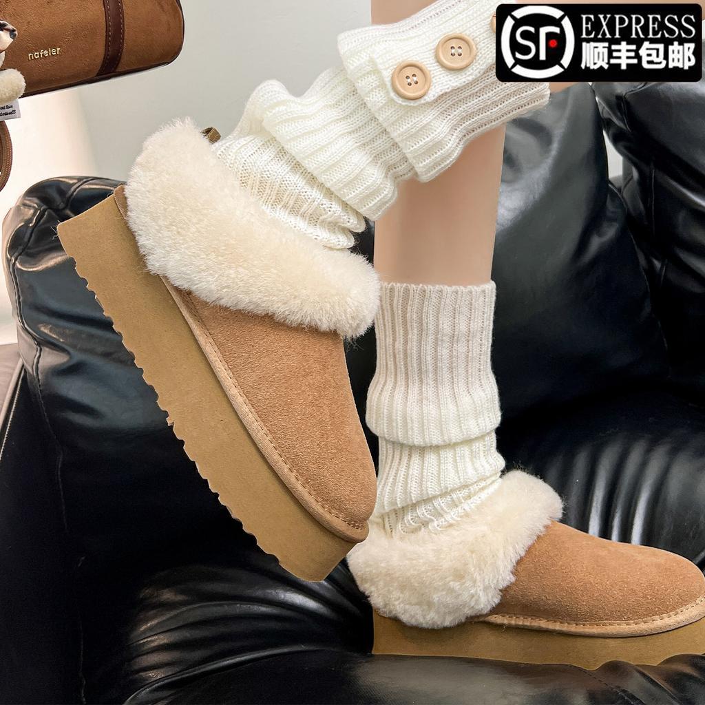 Sheepskin Version! Small Thick-soled Heightening Snow Boots Women's Retro Comfortable Soft-soled Plush Thickened Fluffy Shoes Short Boots